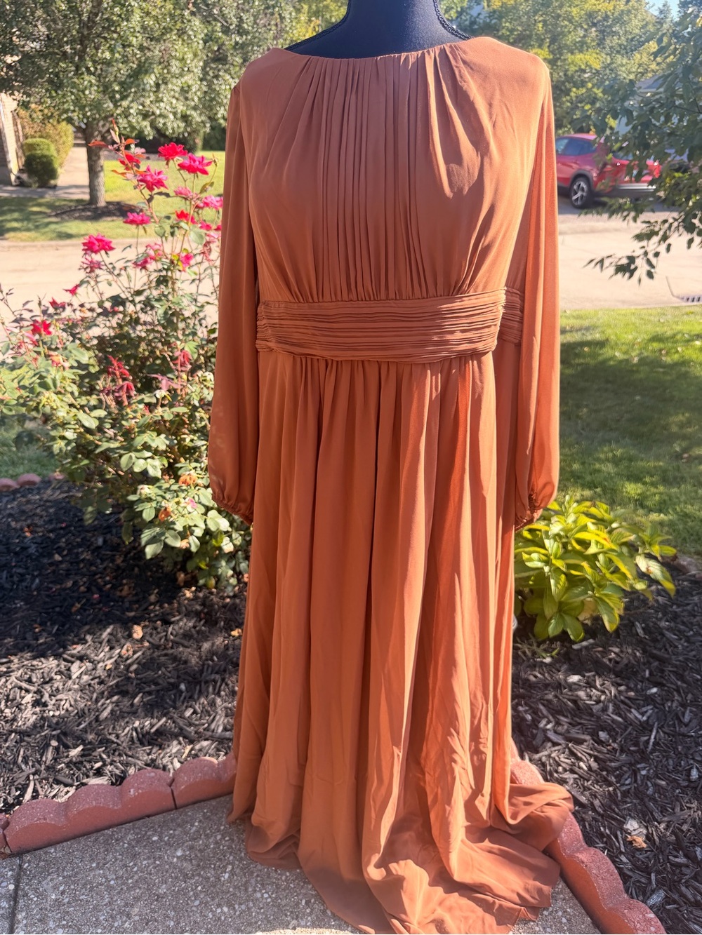 Ever Pretty Long Sleeve Maxi Dress in Rust Orange